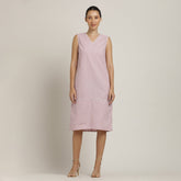 Jackie V-Neck Sleeveless Midi Dress - Pastel Pink With Ecru Edging